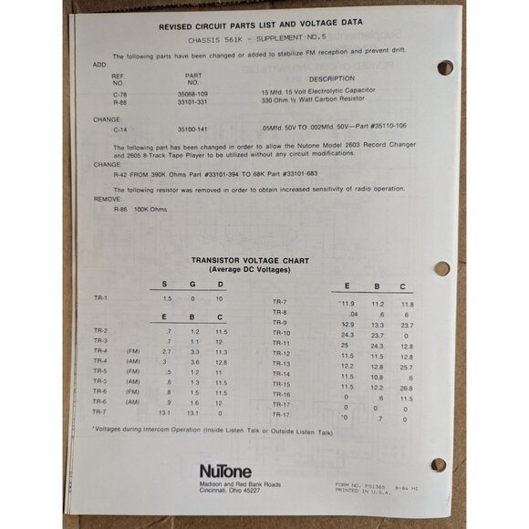 Nutone Service Manual model 2561 & 2562 AM-FM transistor radio and intercom - Picture 3 of 5